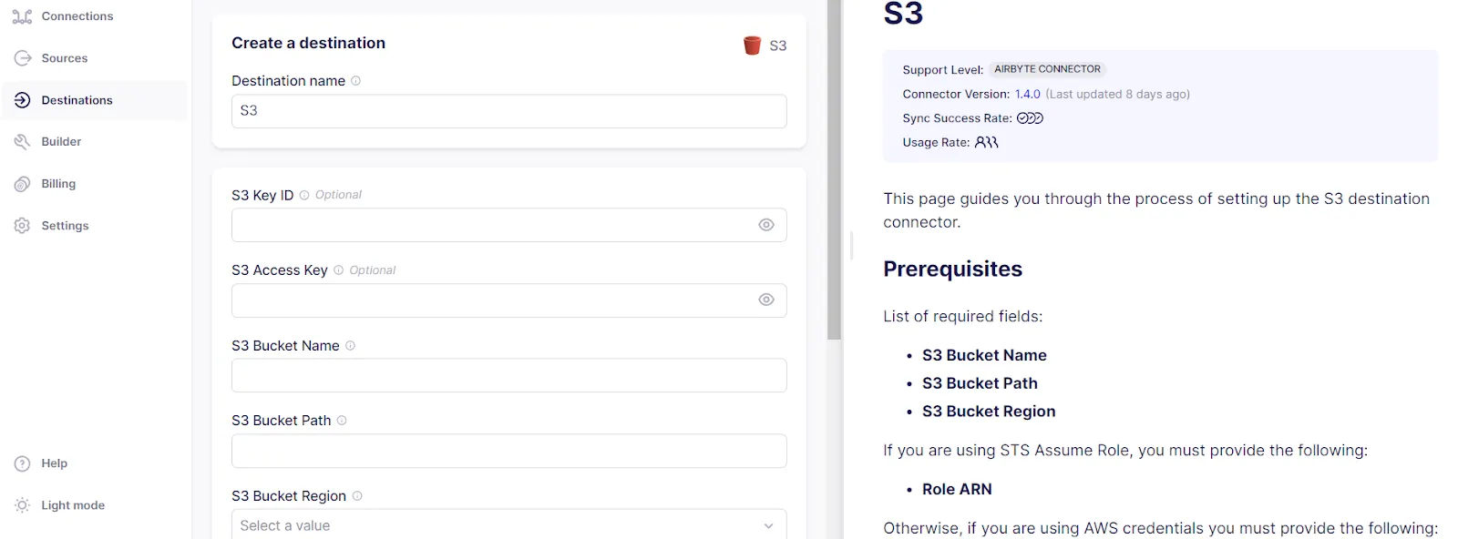 Configuring S3 as a Destination
