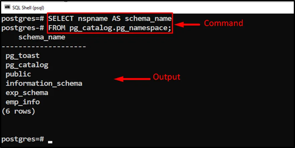 Output of pg_catalog query