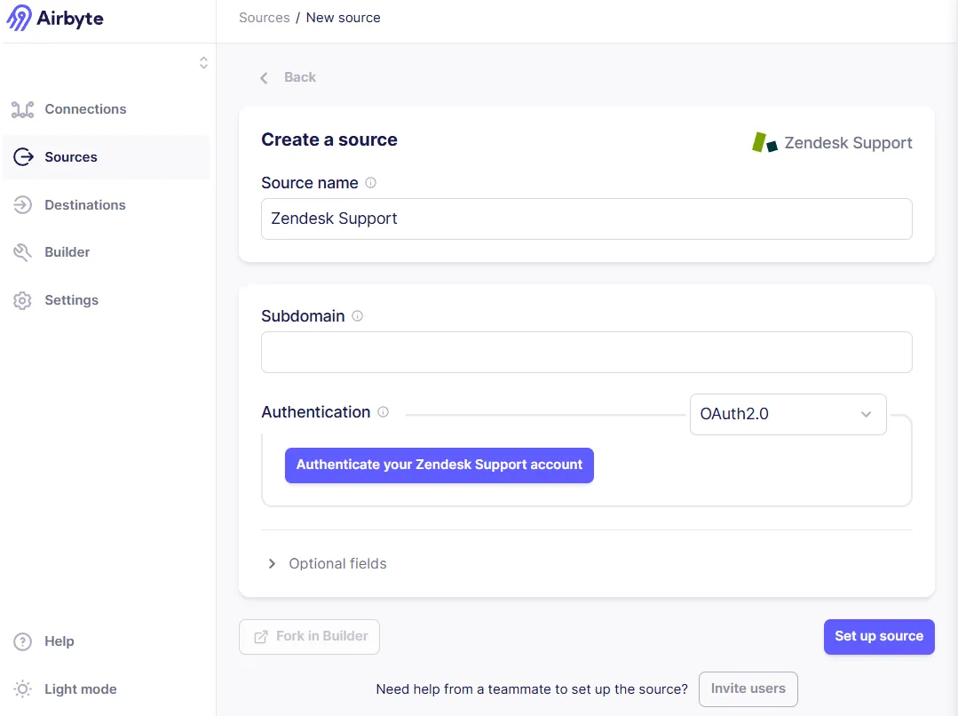 Configure Zendesk Support Source
