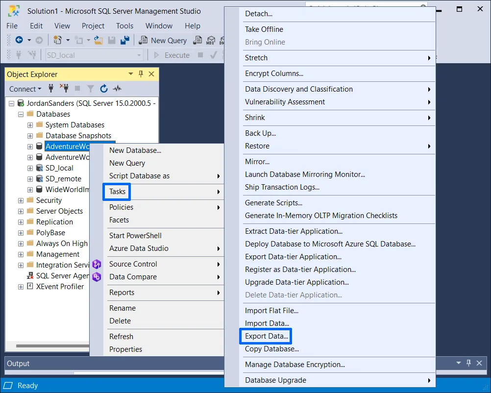 Microsoft SSMS: Export Data