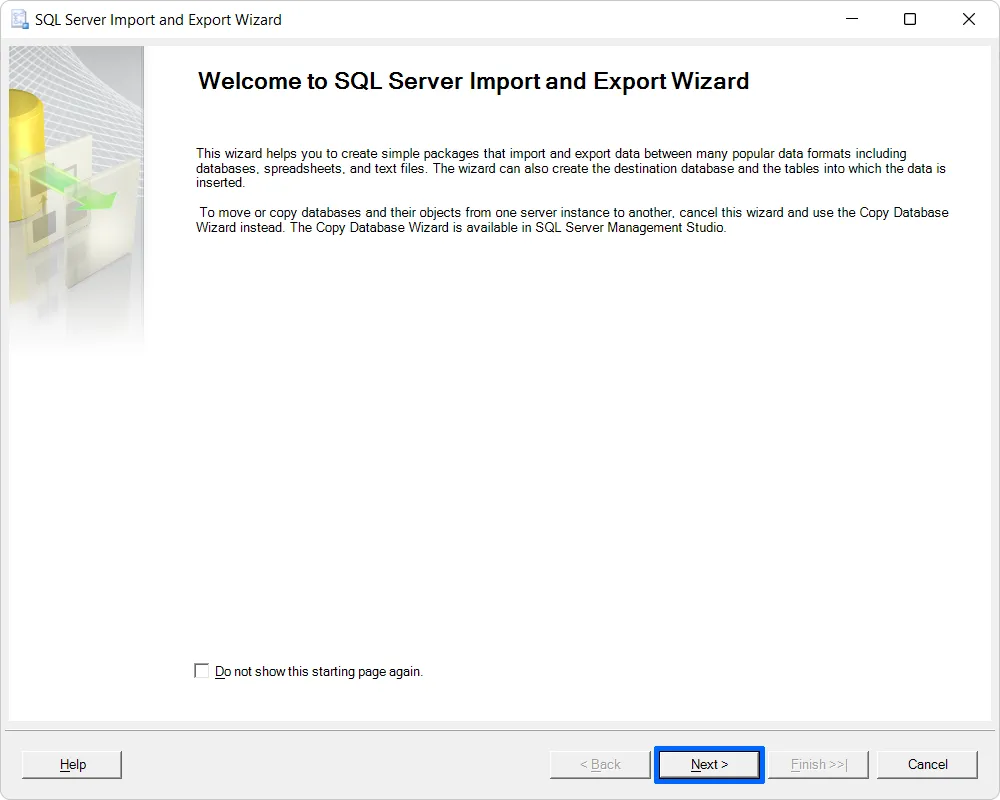 SQL Server Import and Export Wizard