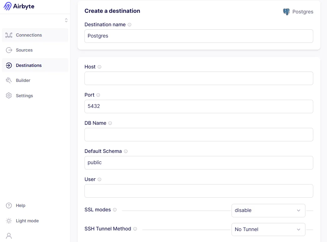 Configure Postgres Destination