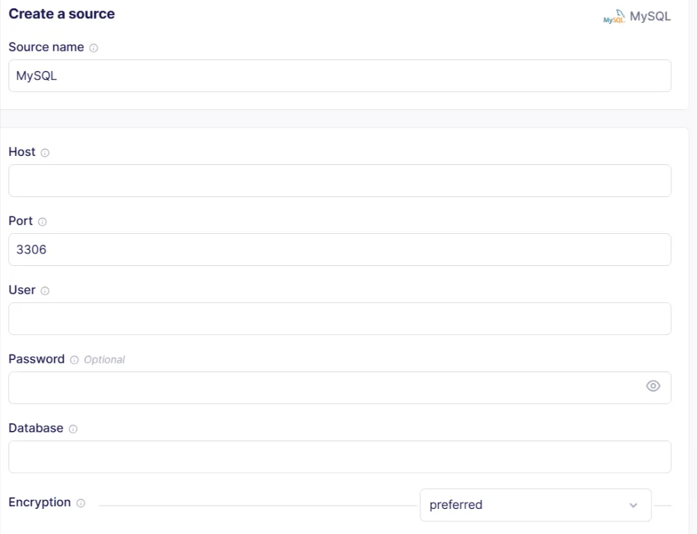 Image 2: Create a MySQL Source