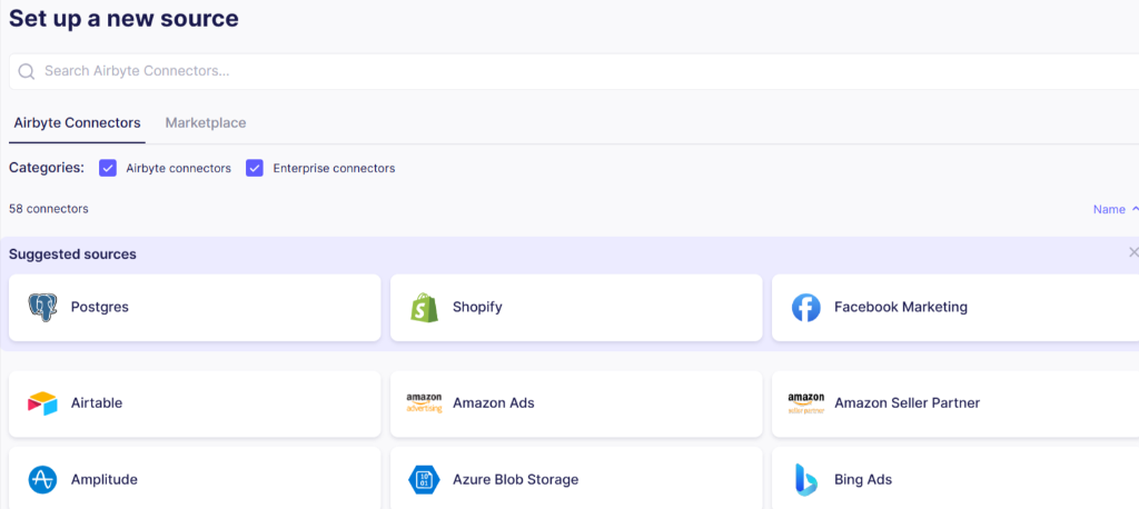 Airbyte Set Up Source Page