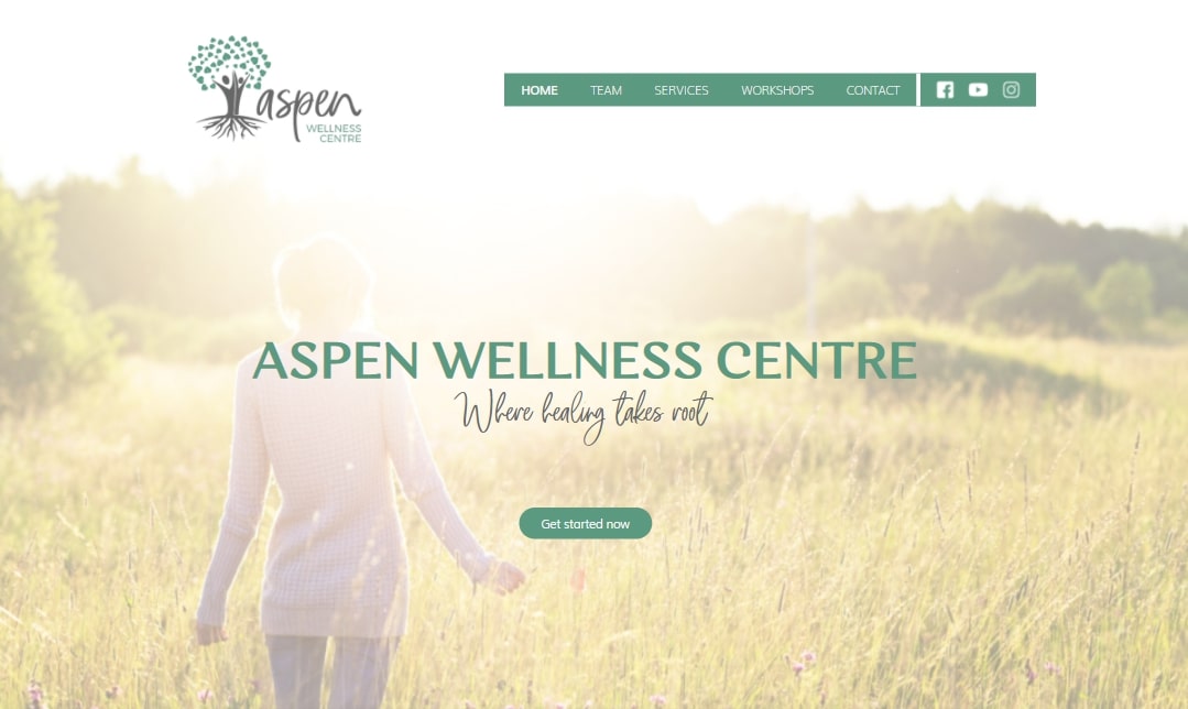 A screenshot of Aspen Wellness Centre's website redesigned after partnering with Kärna