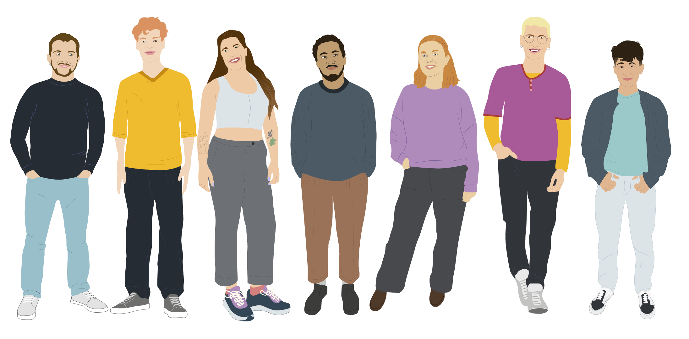 Das Bild zeigt das Team der Fachstelle Queere Jugend NRW und das Team des Projektes Q_munity als Illustration.