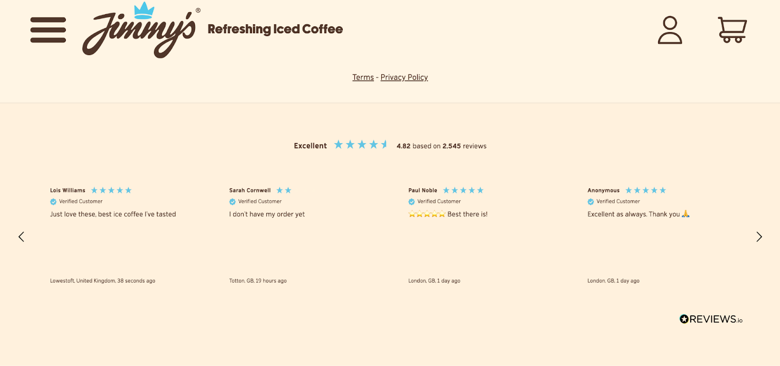 Reviews shown for Jimmy's Iced Coffee