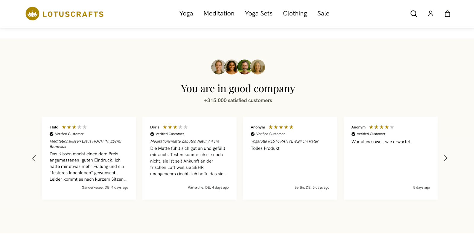 A review carousel section for Lotuscraft