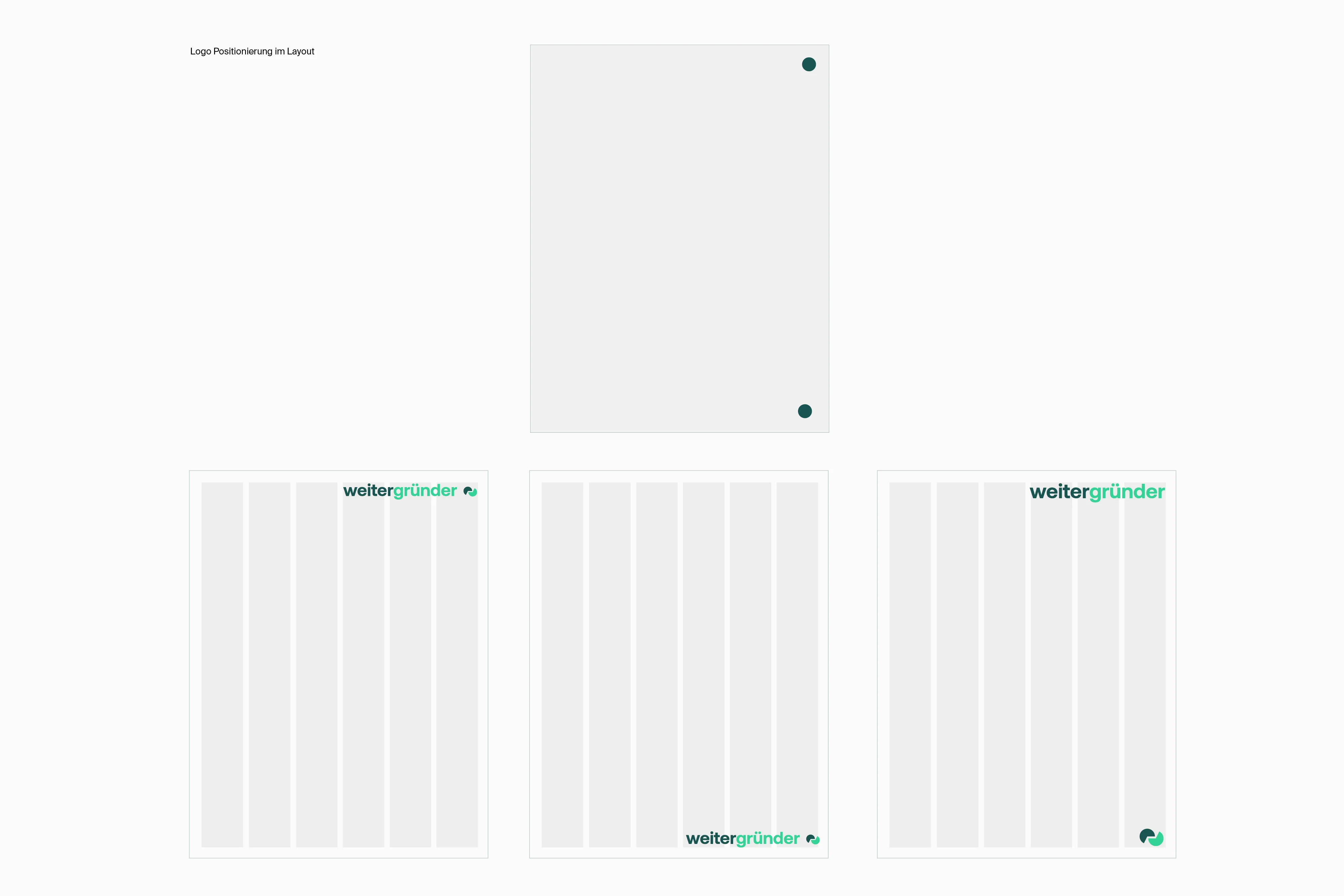 Auszug aus dem Corporate Design Regelwerk von Weitergründer mit Regeln zur Logo Positionierung.