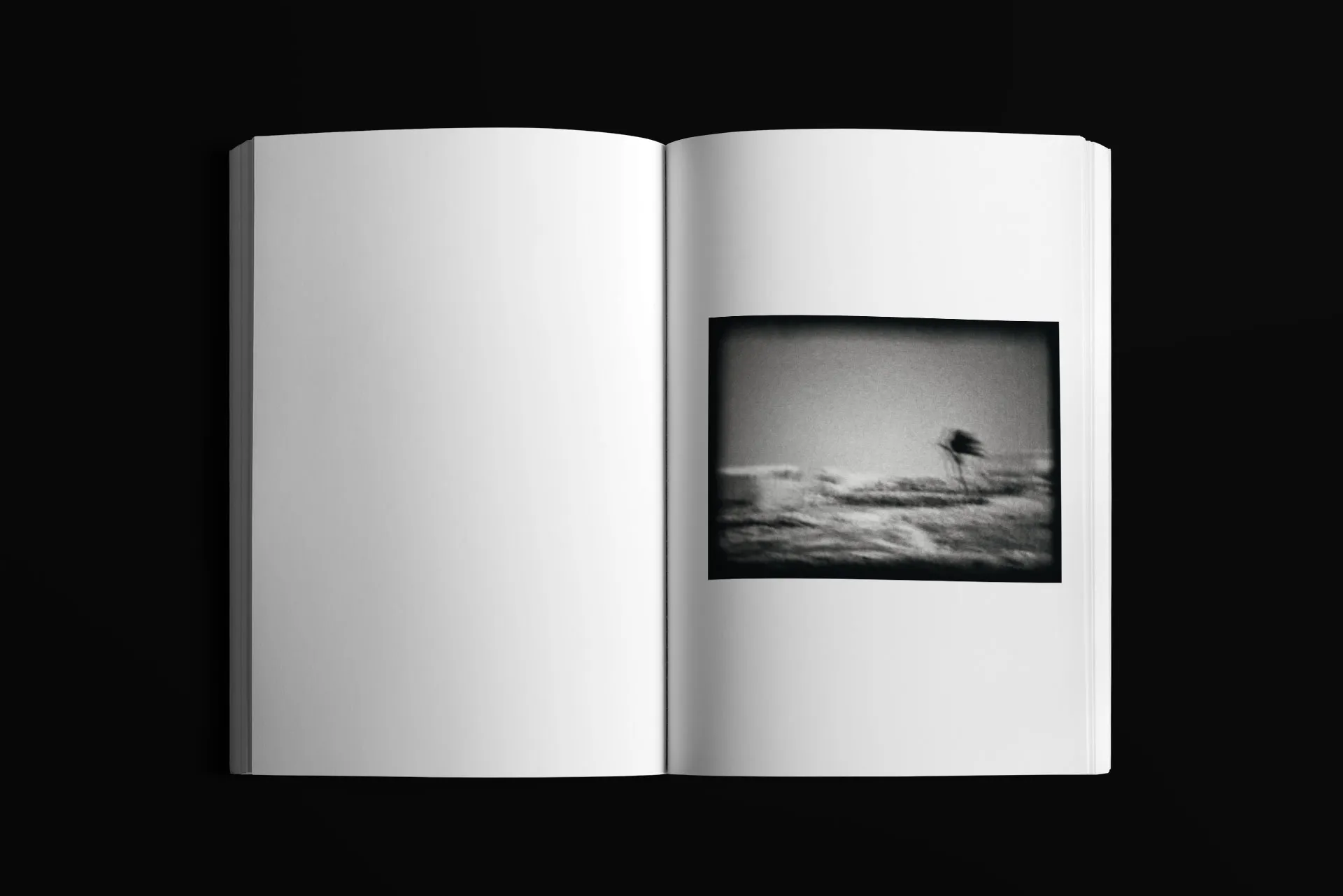 Mockup des aufgeschlagenen Magazins für die Ausstellung "the space beyond" des CCNY mit einem Landschaftsfoto.