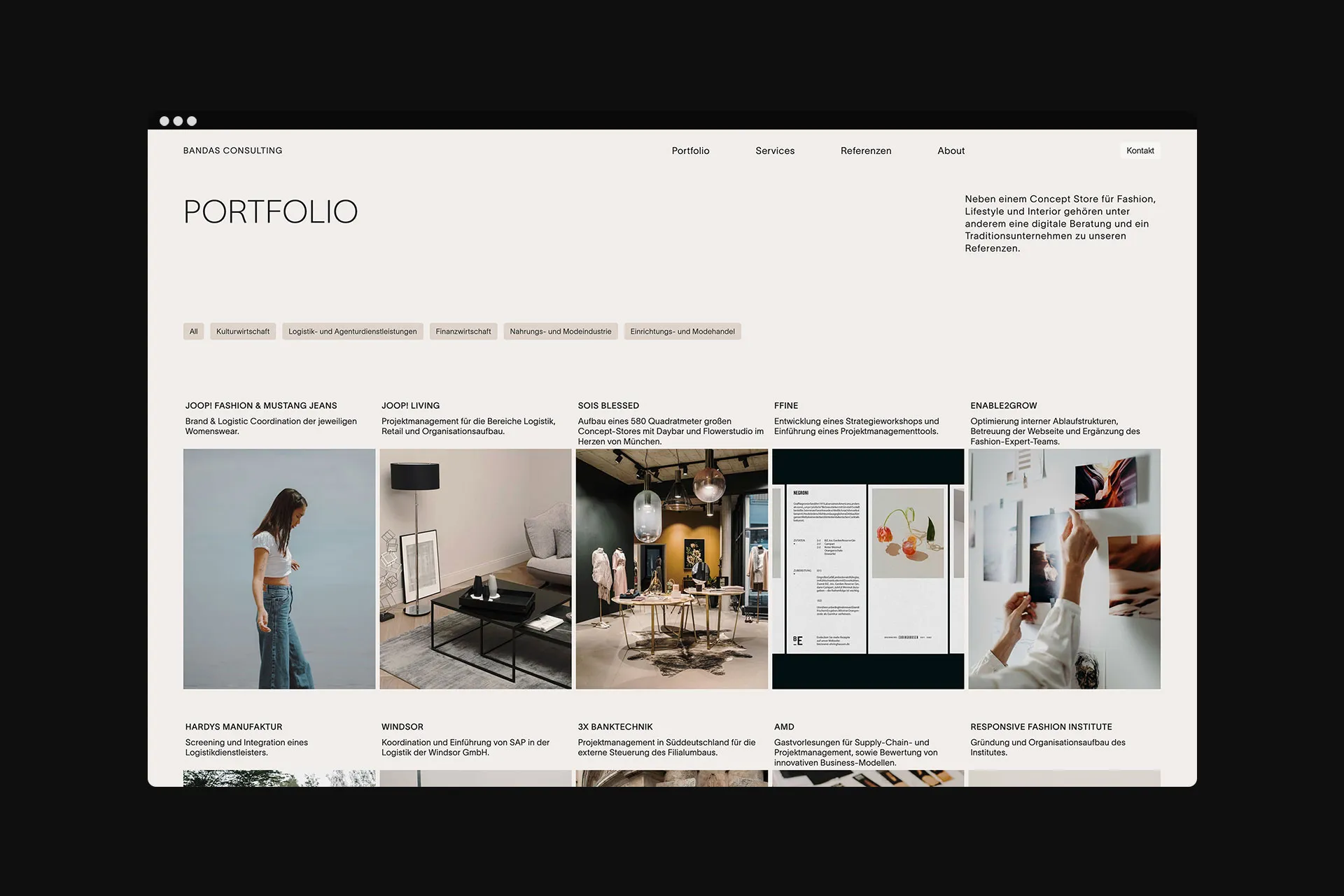 Mockup der Portfolioseite von Bandas Consulting im Desktop Format