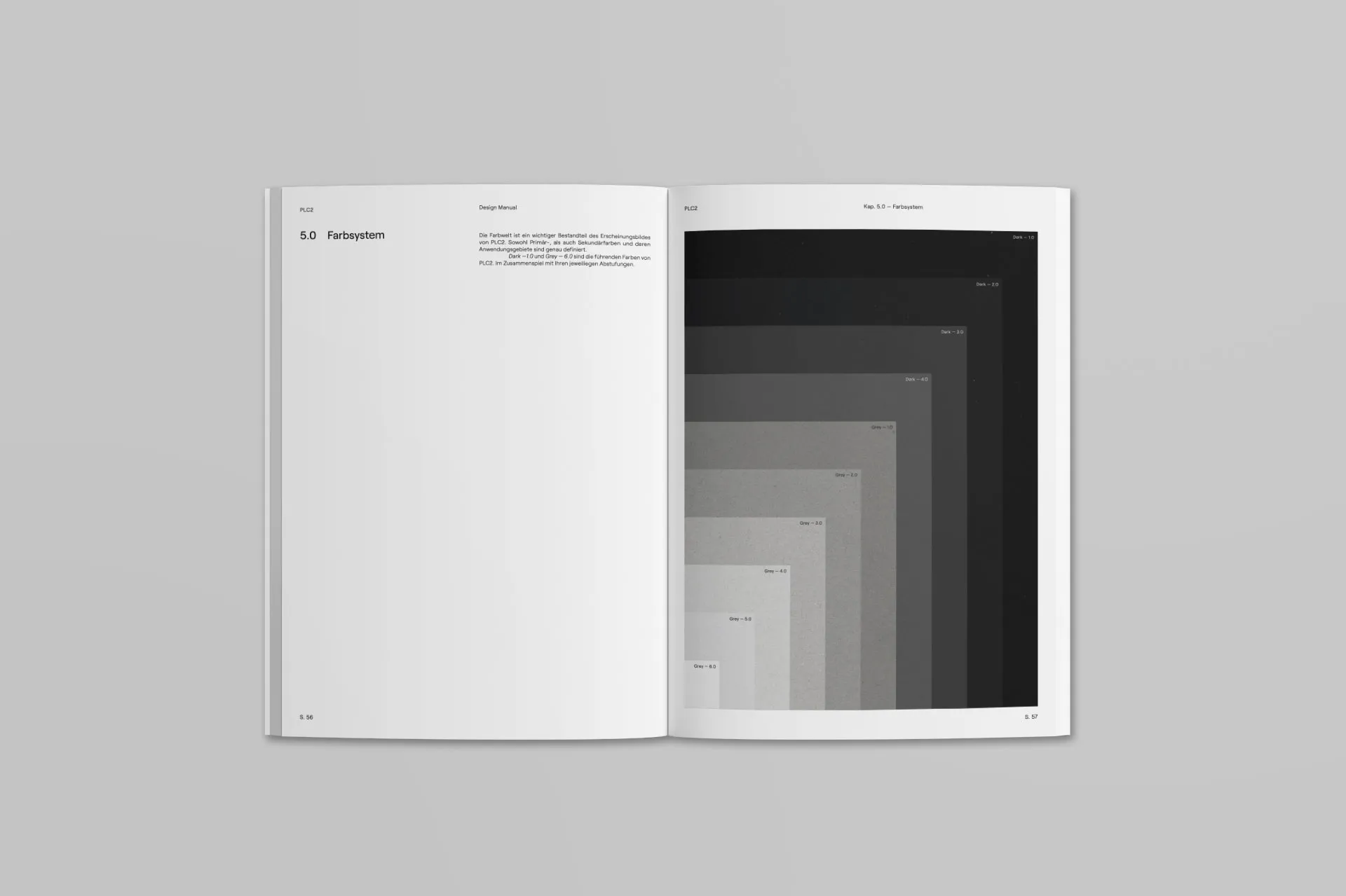 Mockup von Buchseiten mit grafischer Darstellung des Farbsystems von PLC2