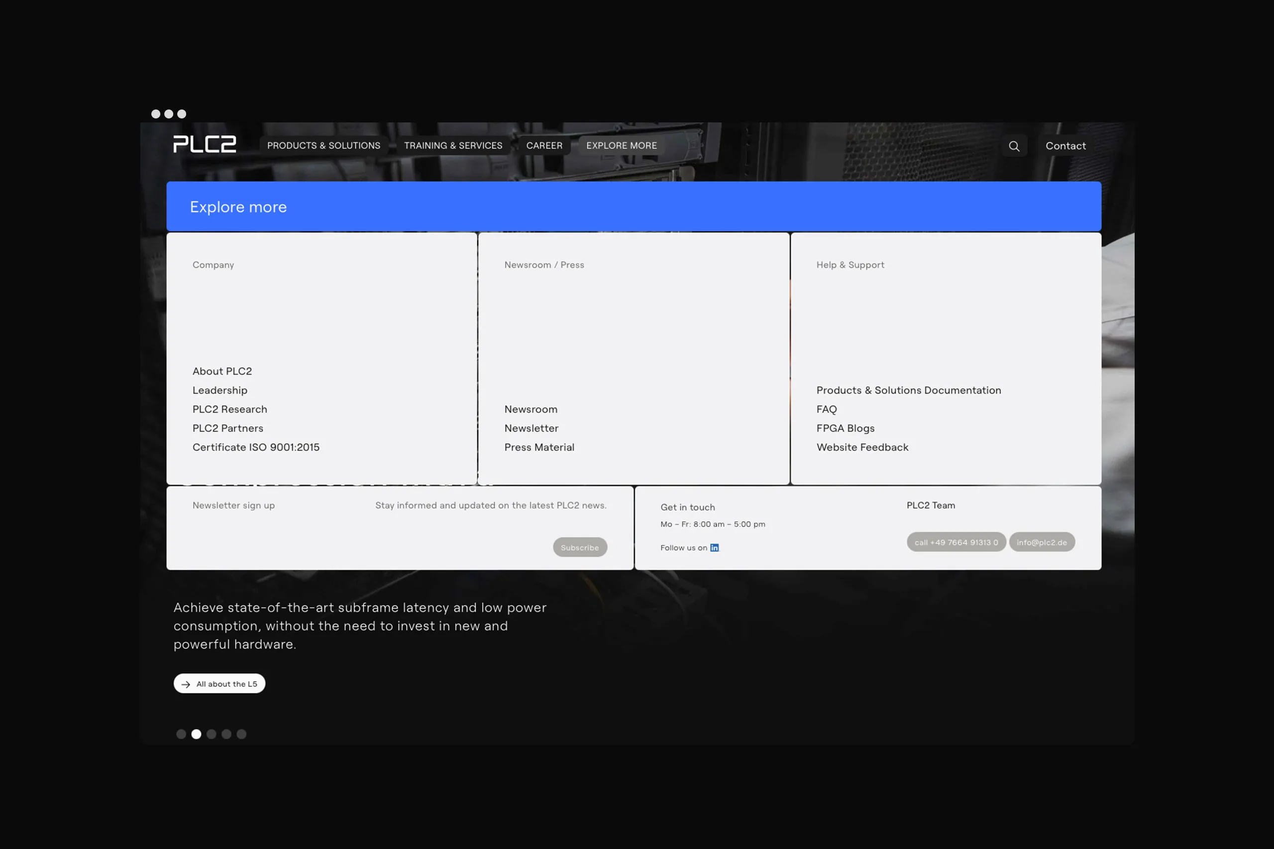 Mockup der Wesbseite von PLC2 im Desktop Format