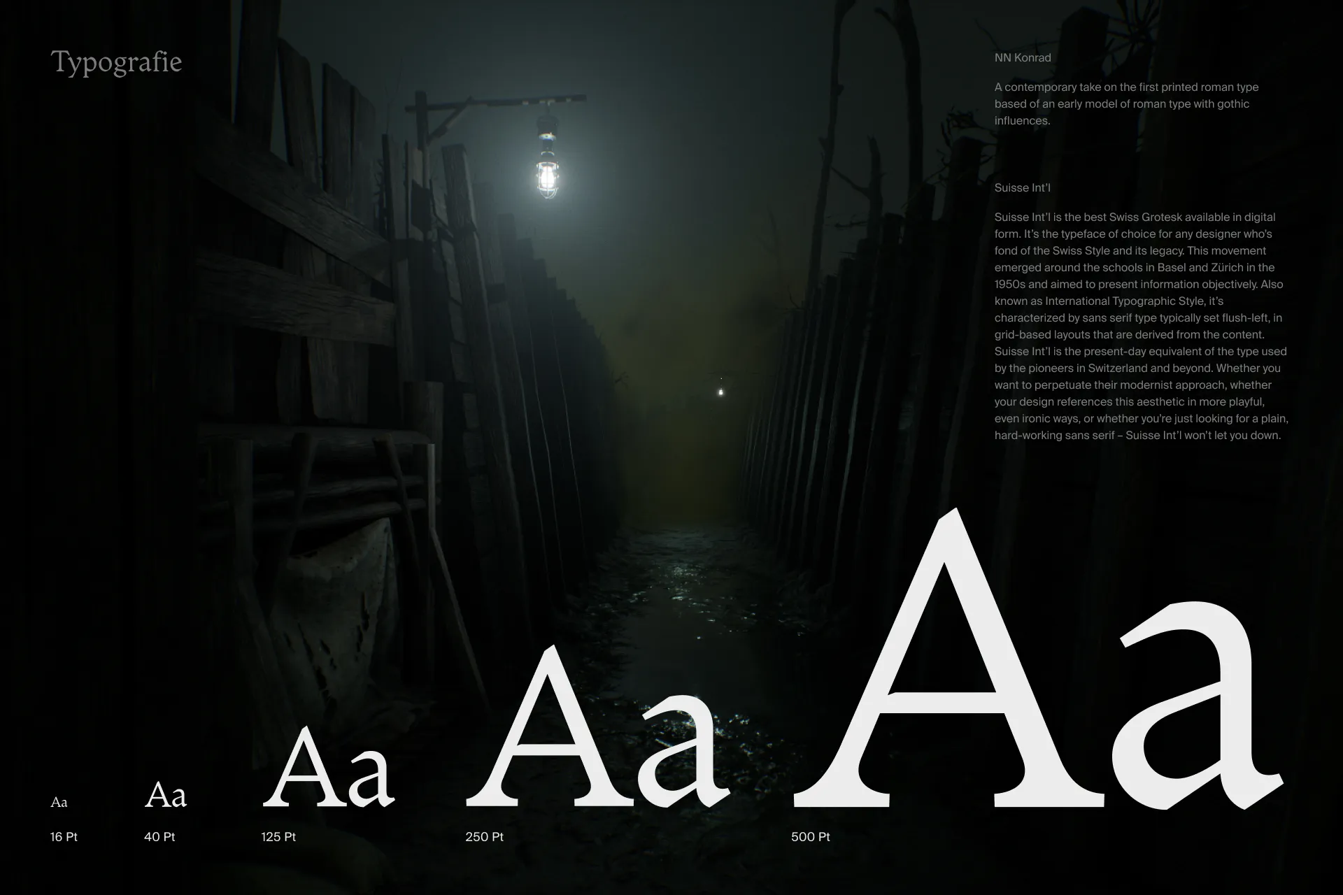 Screenshot aus einem Computerspiel, darüber typografische Darstellung der Corporate Schriften von Hekate.