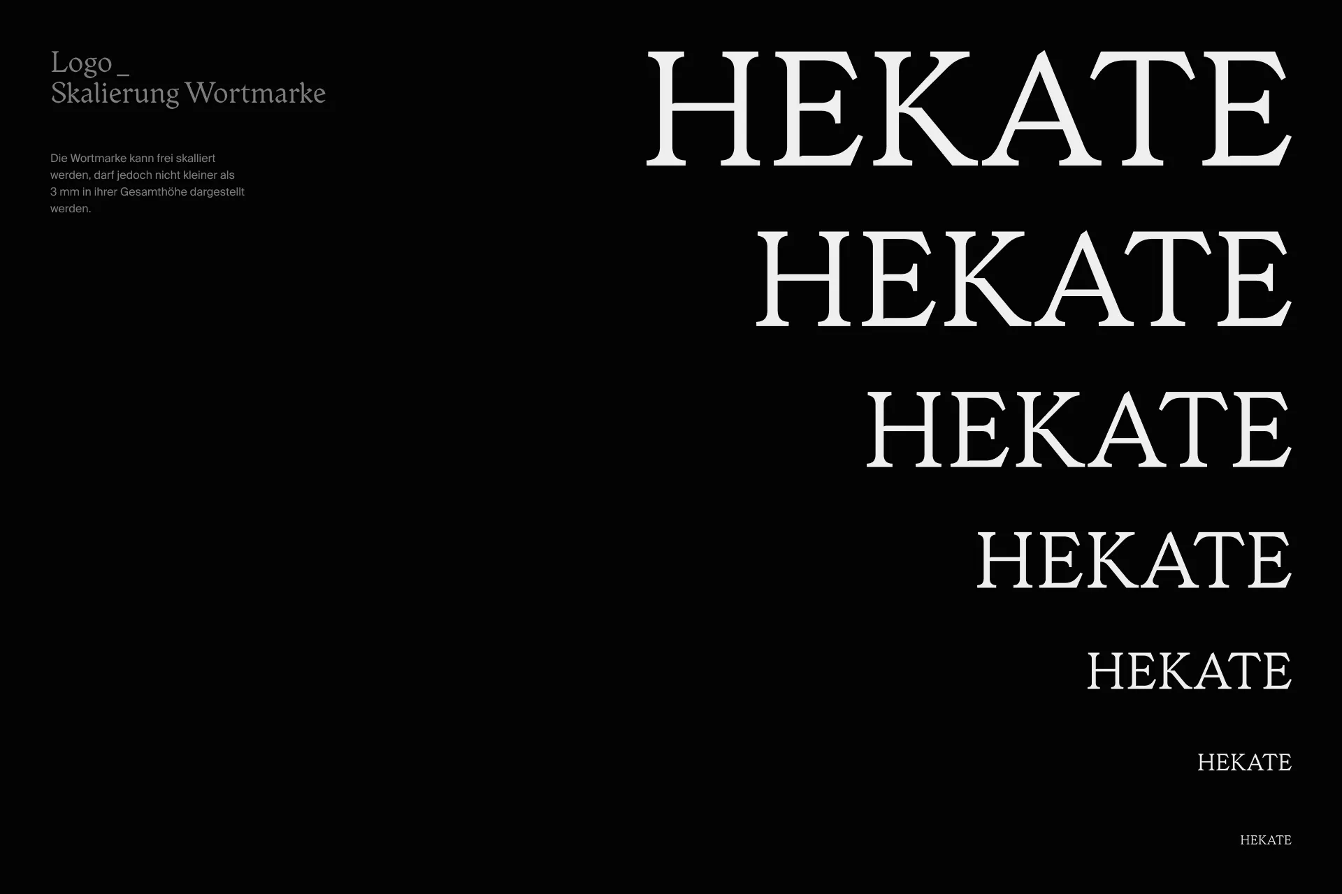 Grafische Darstellung des Hekate Schriftzugs  in verschiedenen Größen