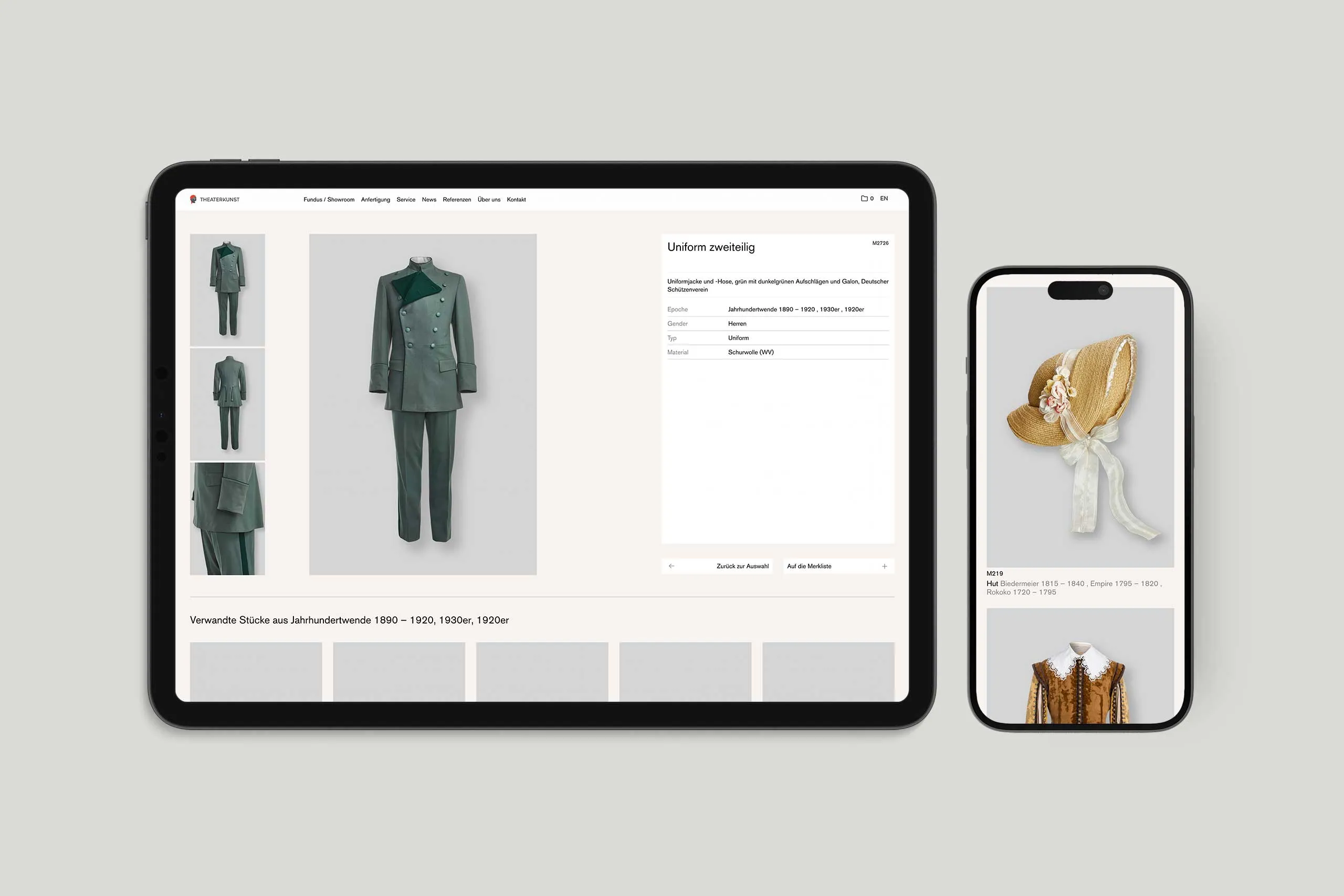 Zwei unterschiedliche Mockups der Webseite von Theaterkunst links im Tablet und rechts im Mobile Format.