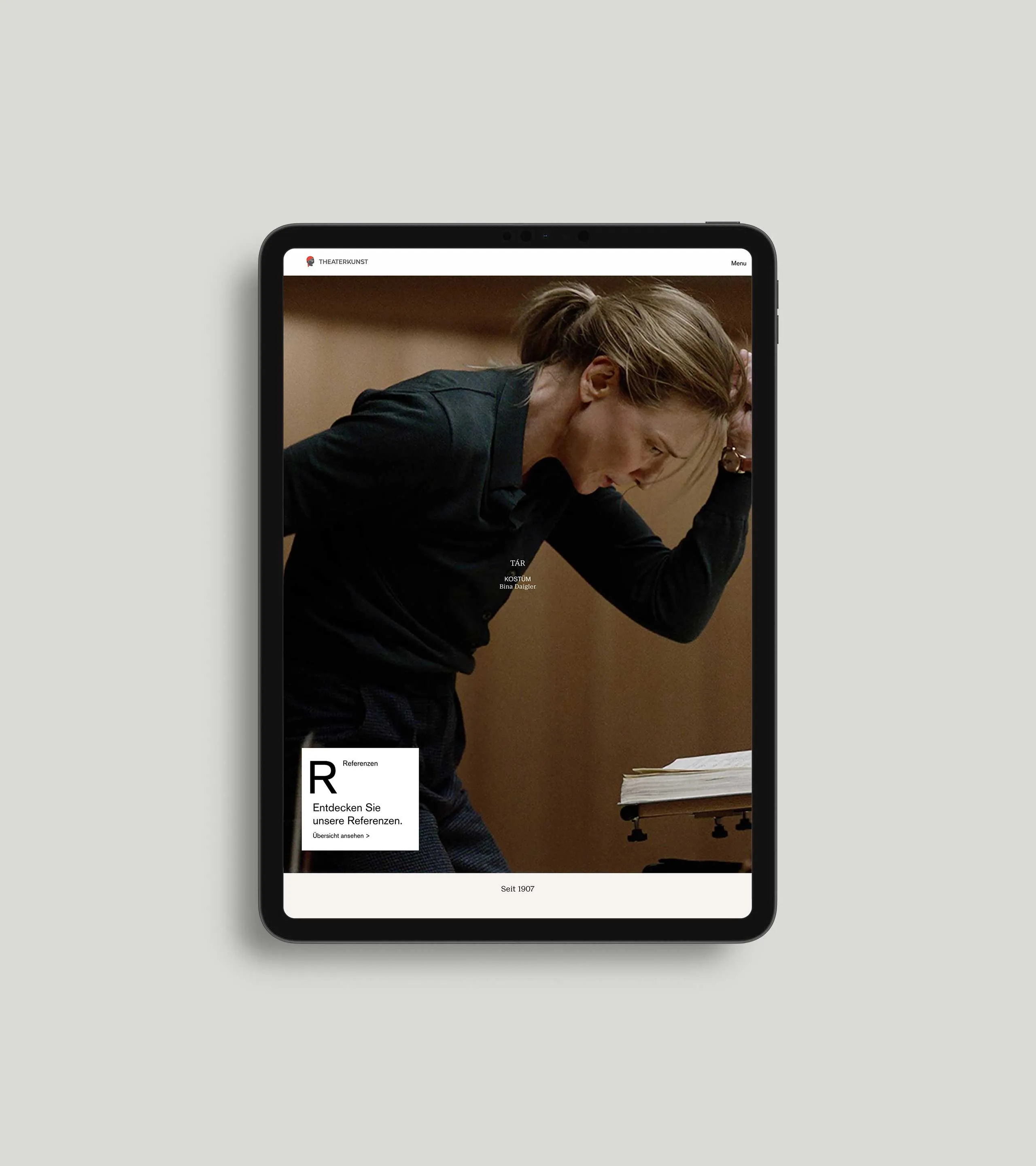 Mockup der Webseite von Theaterkunst im Tablet Format.