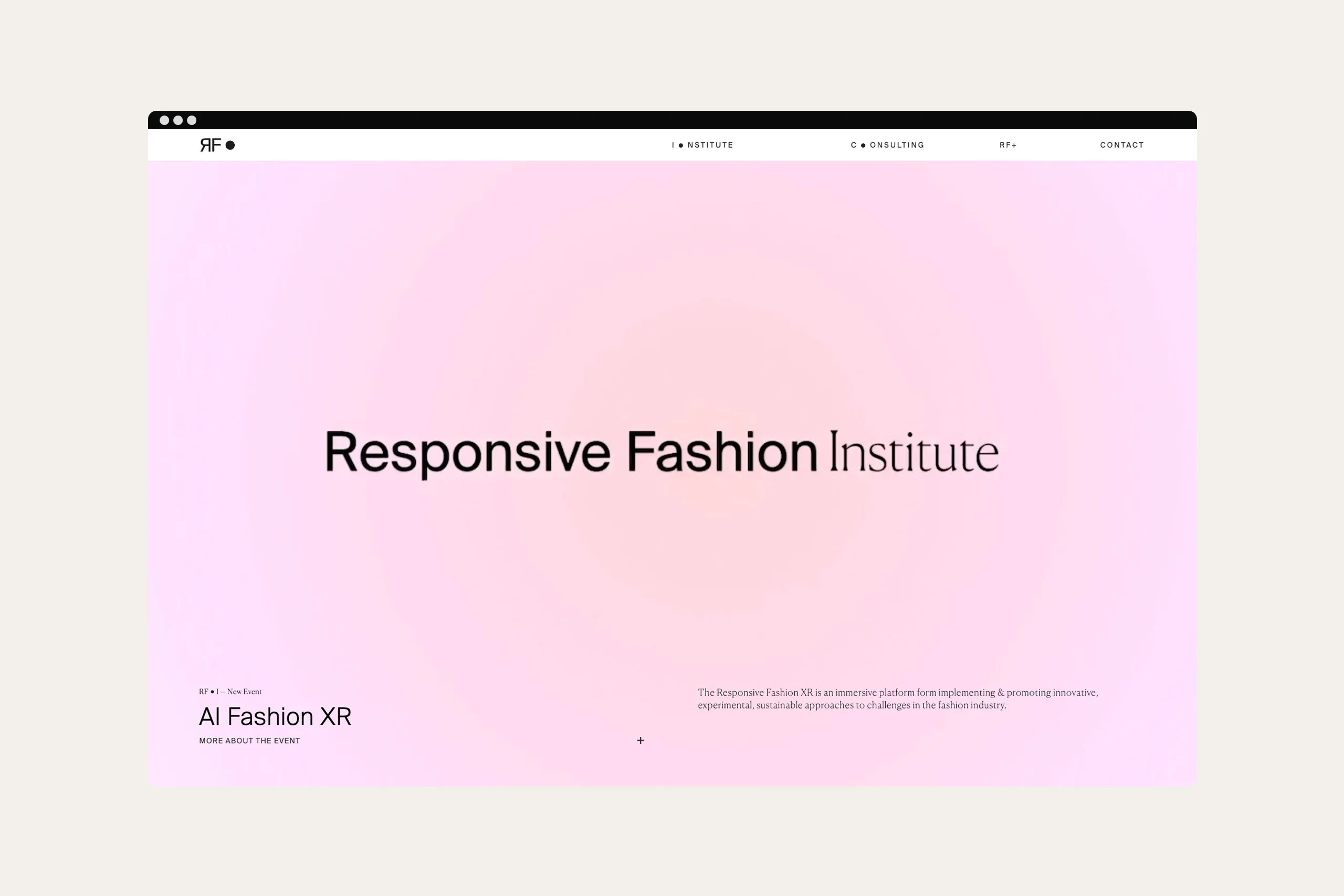 Mockup der Webseite des Responsive Fashion Institutes im Desktop Format.