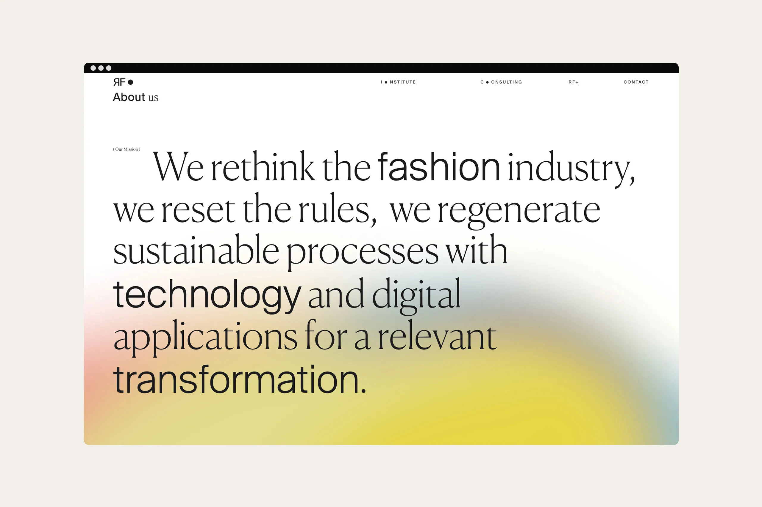 Mockup der Webseite des Responsive Fashion Institutes im Desktop Format mit einem Zitat.