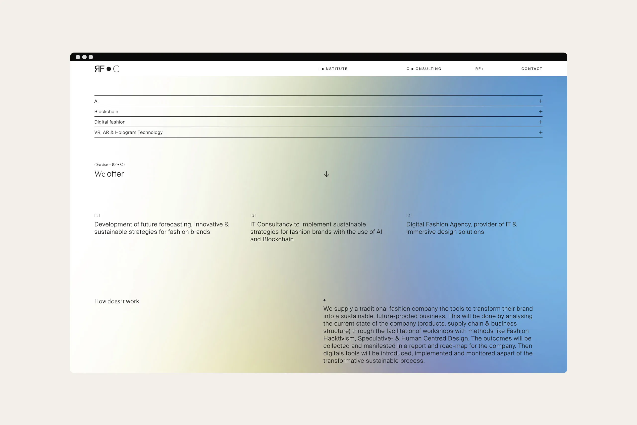 Mockup der Webseite des Responsive Fashion Institutes im Desktop Format.
