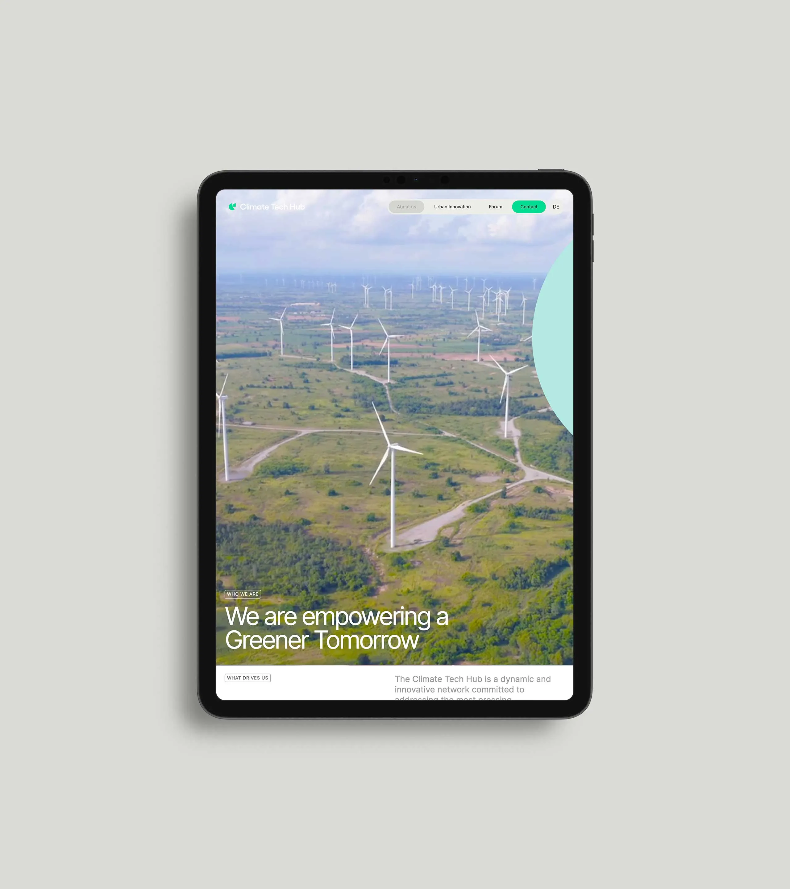 Mockup der Webseite von Climate Tech Hub im Tablet Format.