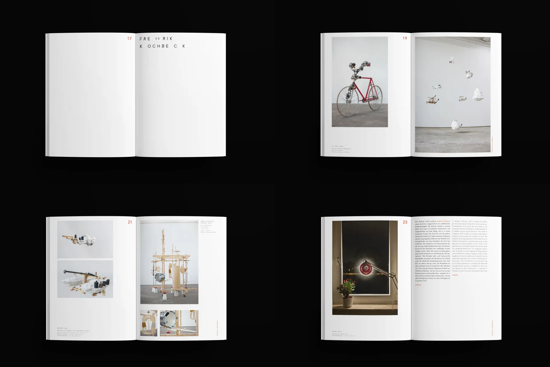 Vier verschiedene Mockups von Innenseiten eines Kunstmagazins.