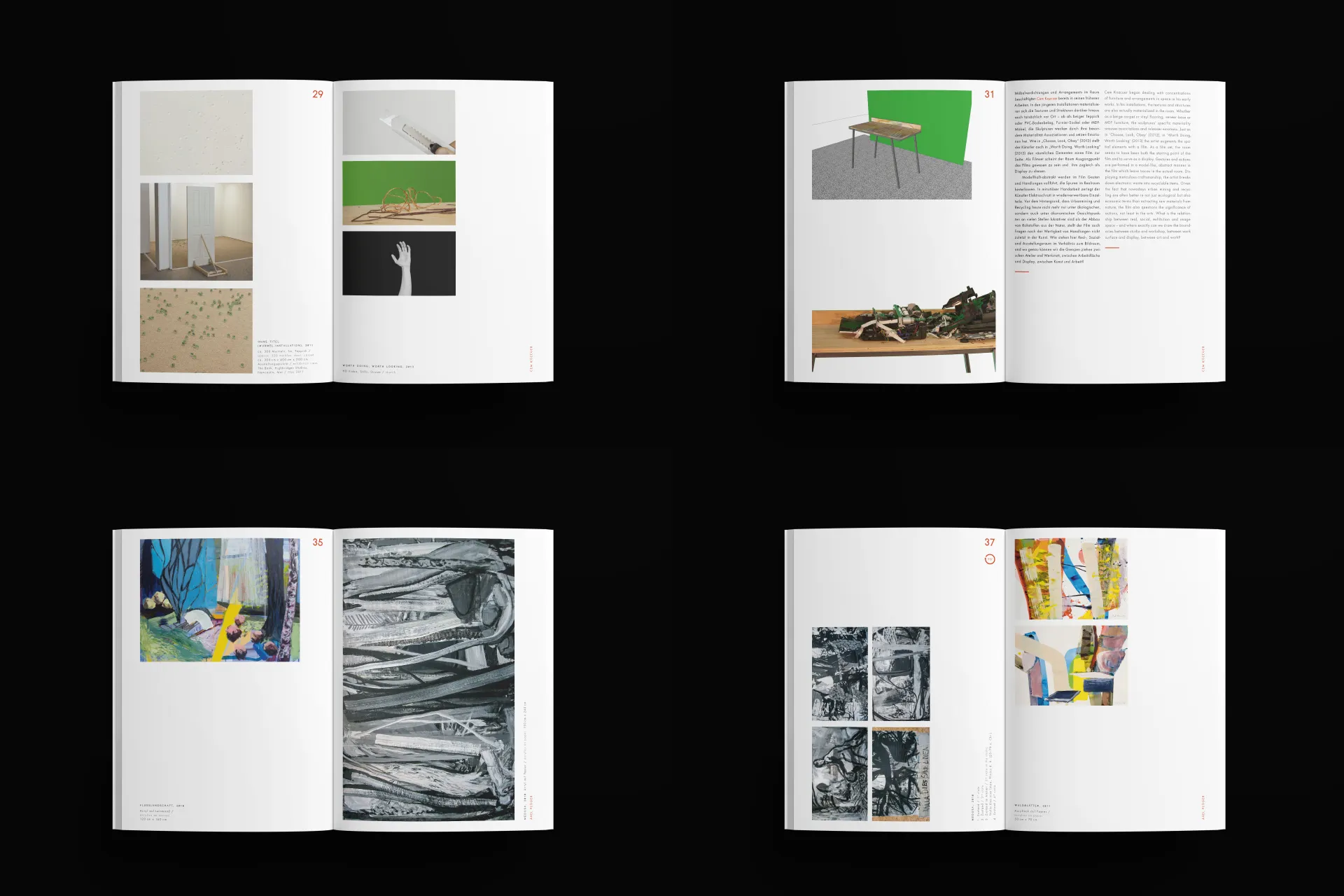 Vier verschiedene Mockups von Innenseiten eines Kunstmagazins.