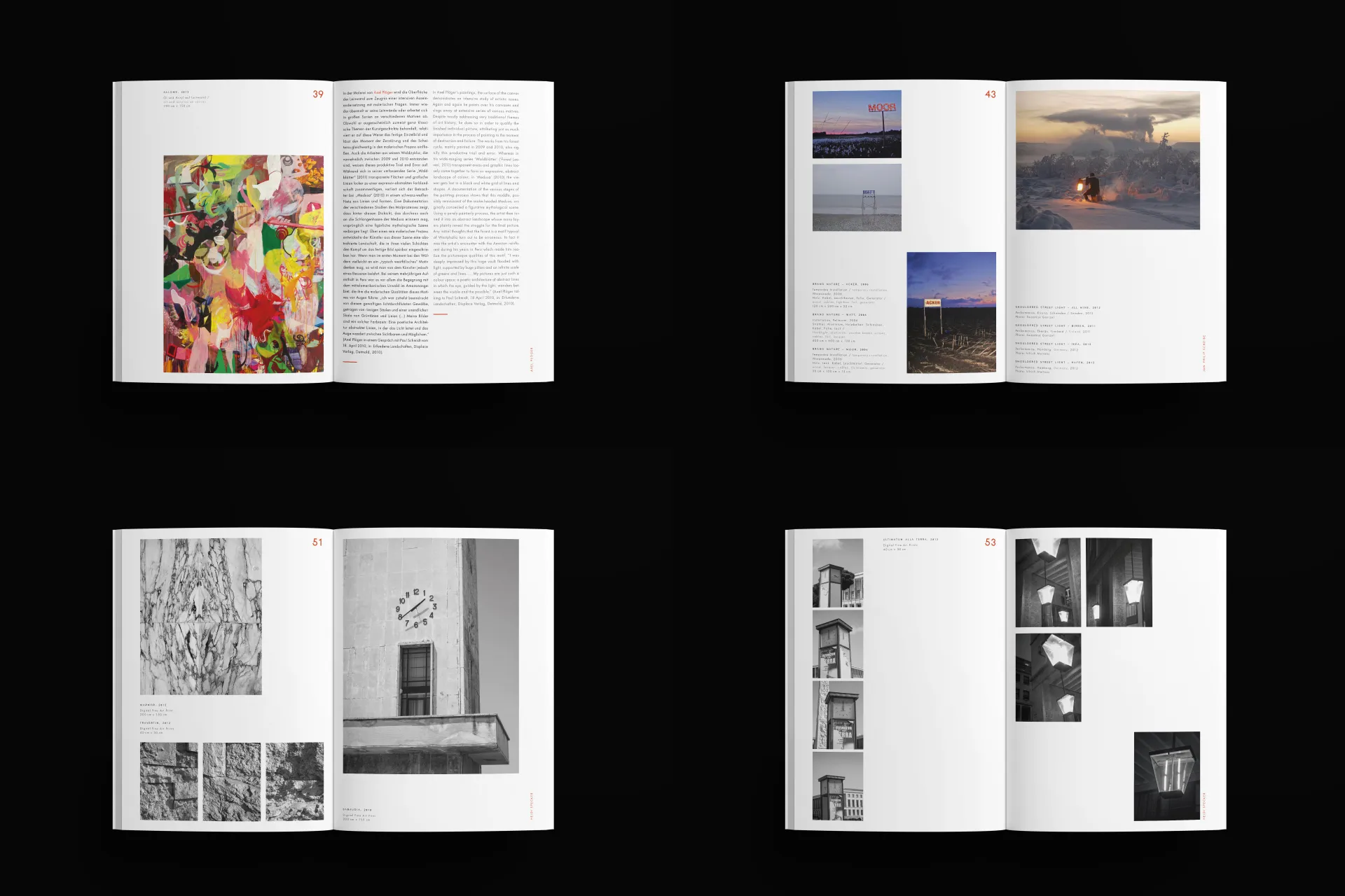 Vier verschiedene Mockups von Innenseiten eines Kunstmagazins.