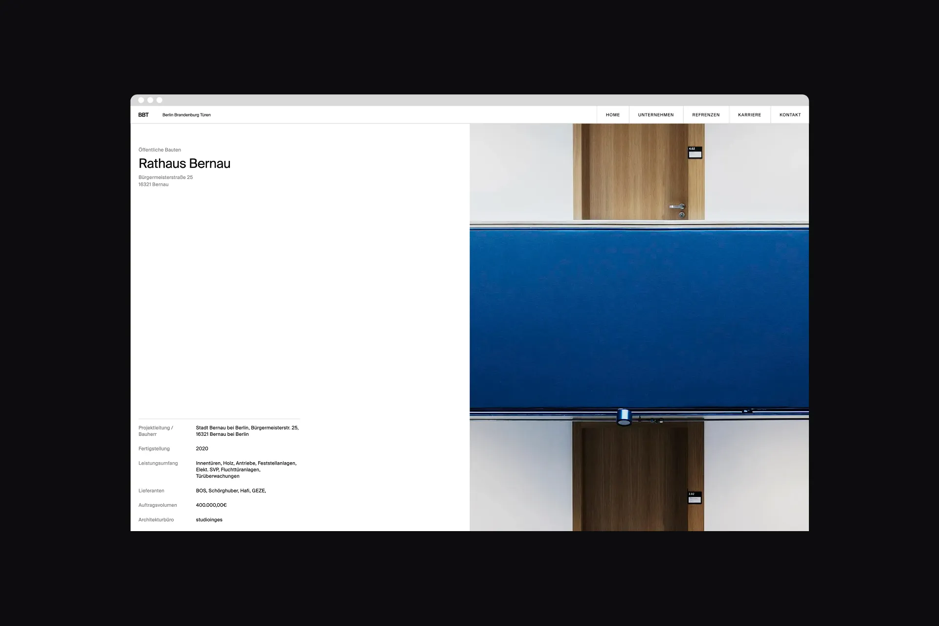 Mockup einer Projektdarstellung auf der Webseite von BBT im Desktop Format.