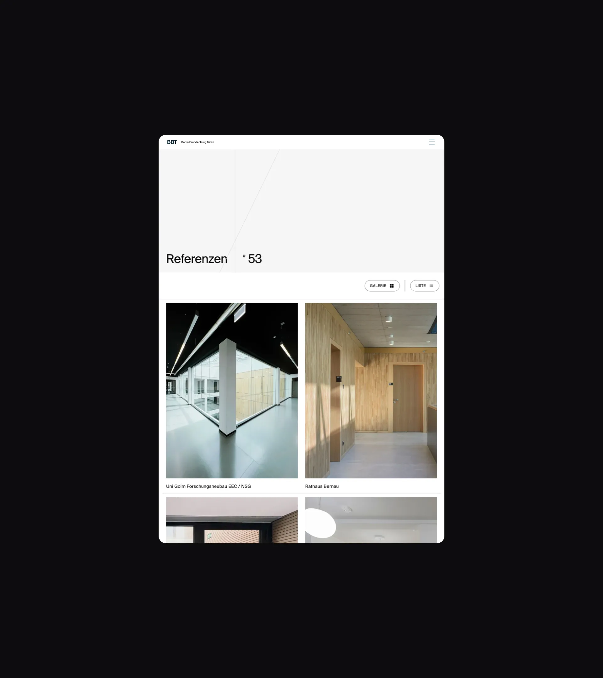 Mockup der Referenzen-Seite von BBT im Tablet Format.