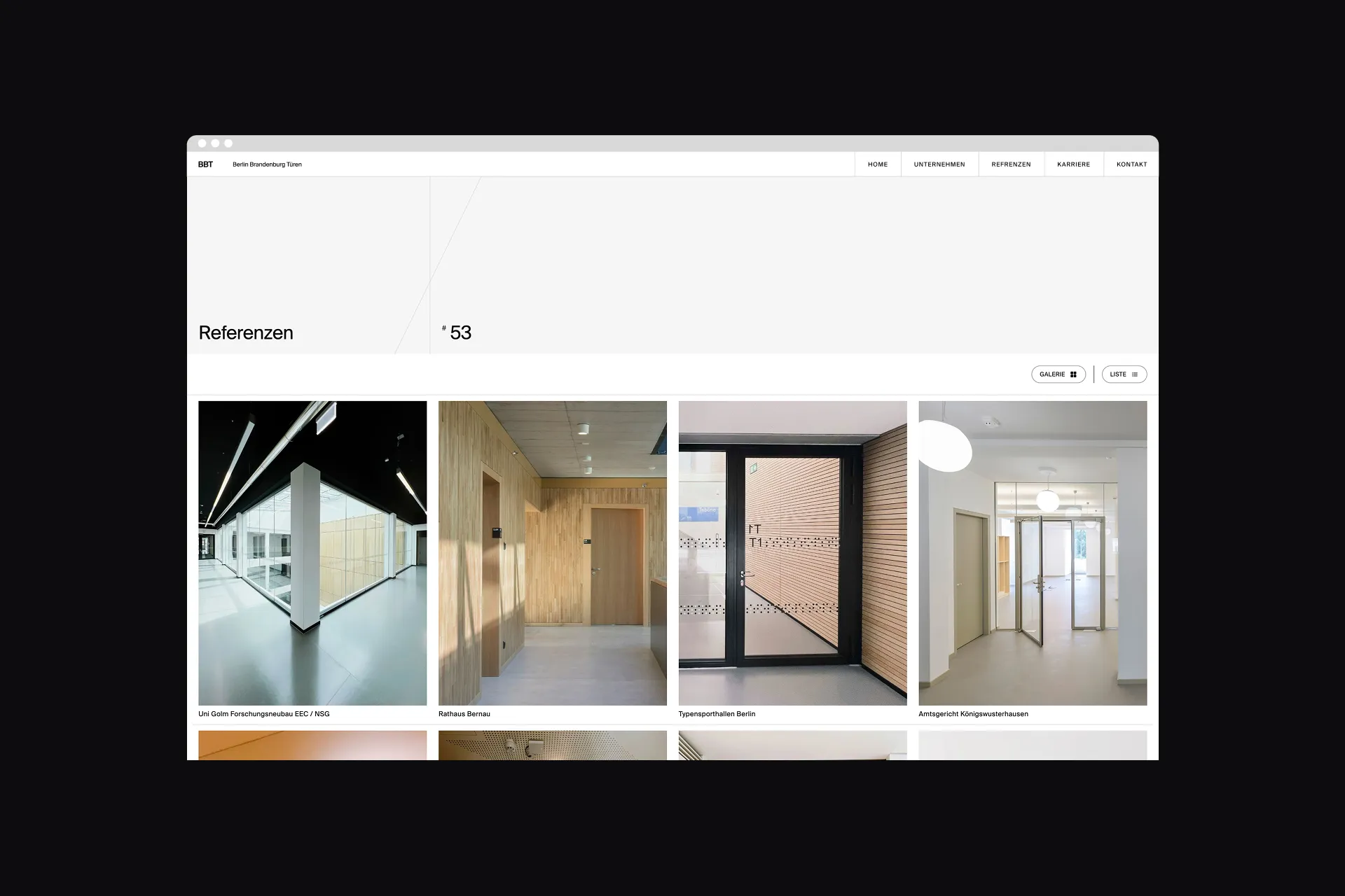 Mockup der Referenzenseite von BBT im Desktop Format.