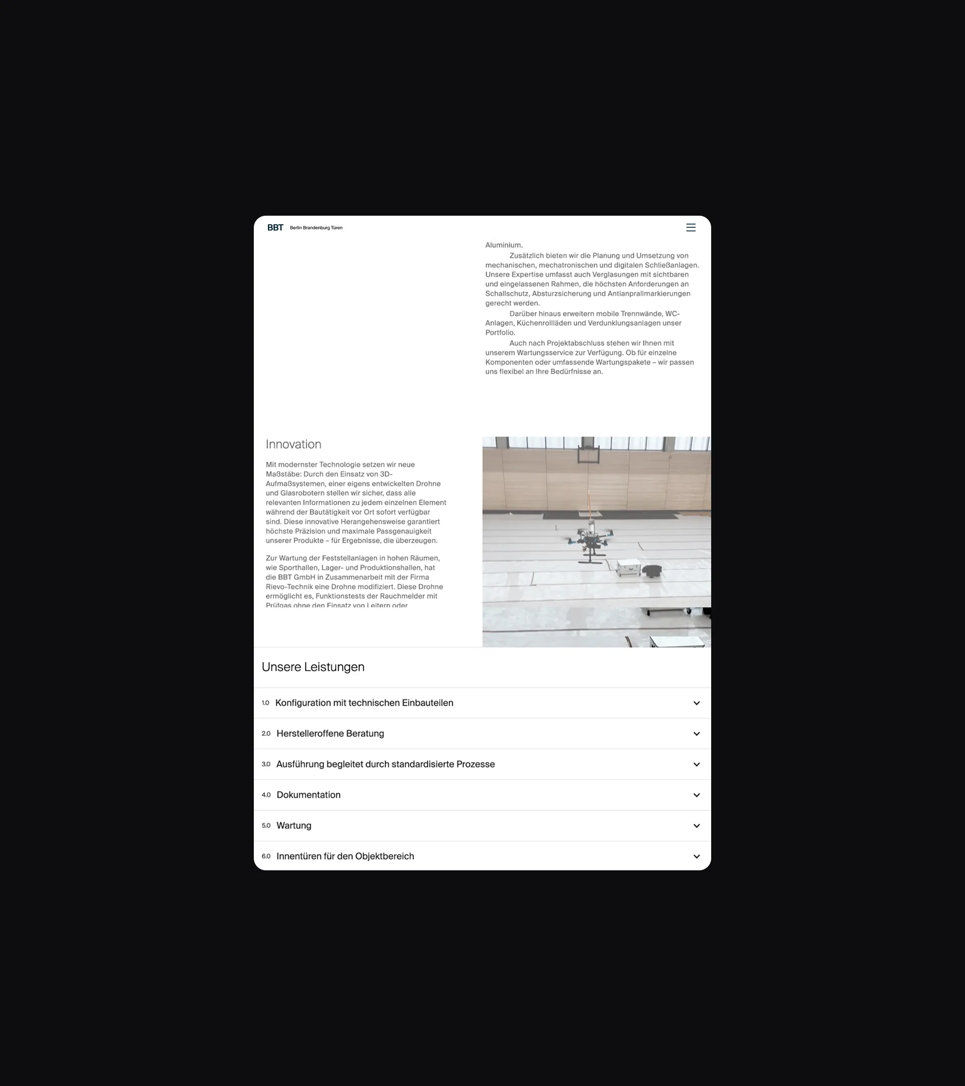 Mockup der Webseite von BBT im Tablet Format.