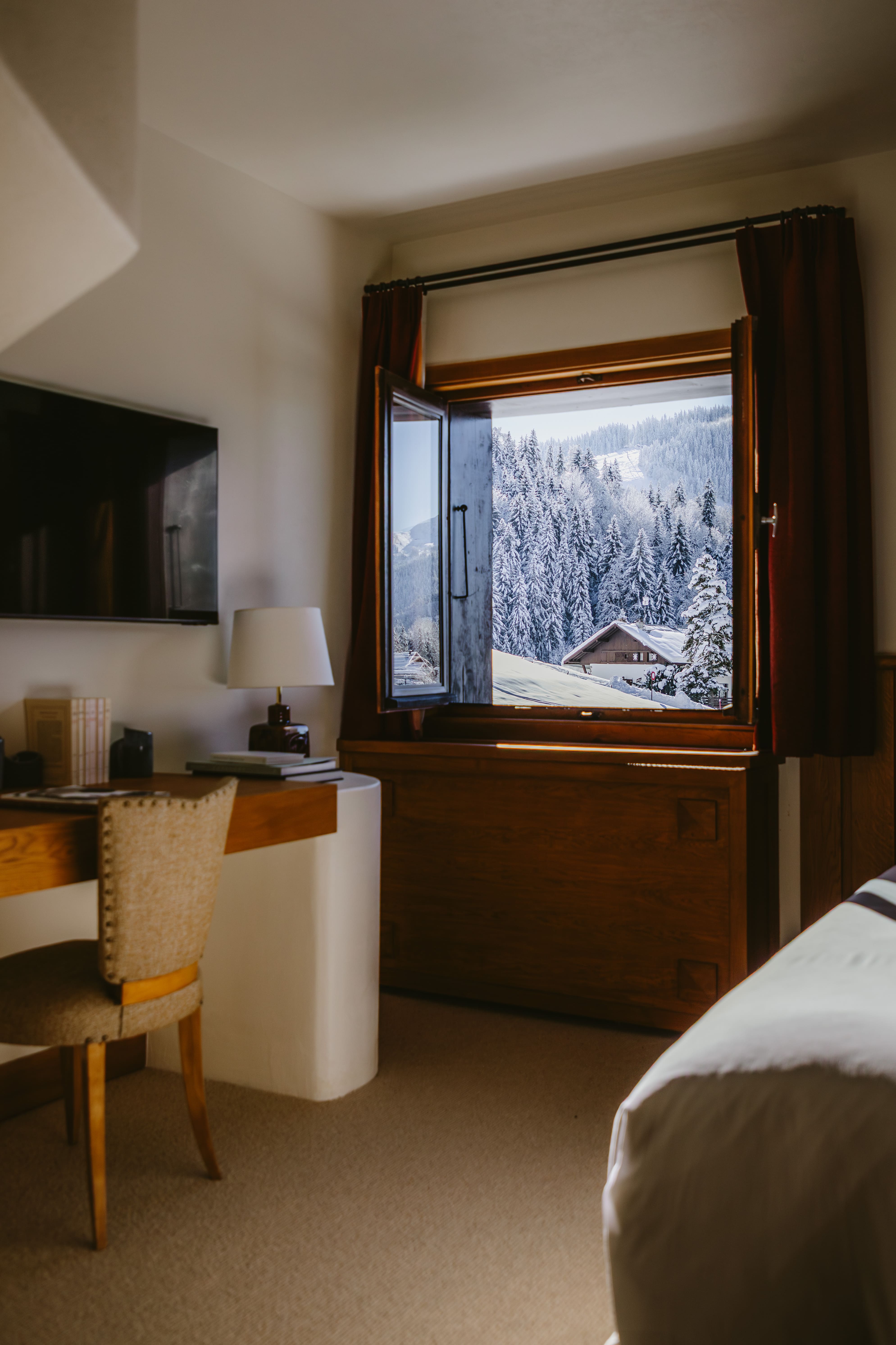 megeve chalet rental living room fireplace