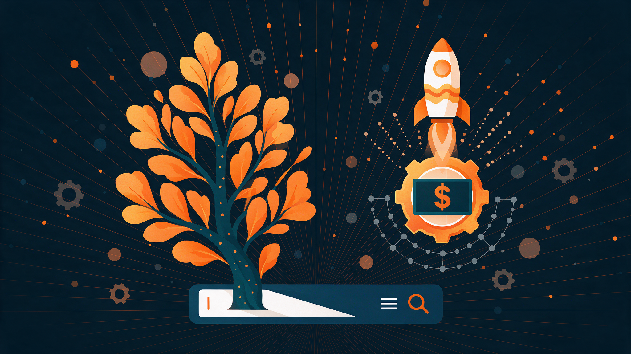 Ilustración comparando SEO y SEM: crecimiento orgánico frente a publicidad de pago