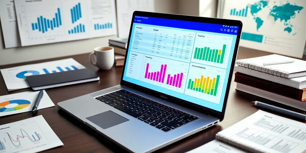 Laptop displaying accounting software on a stylish desk.