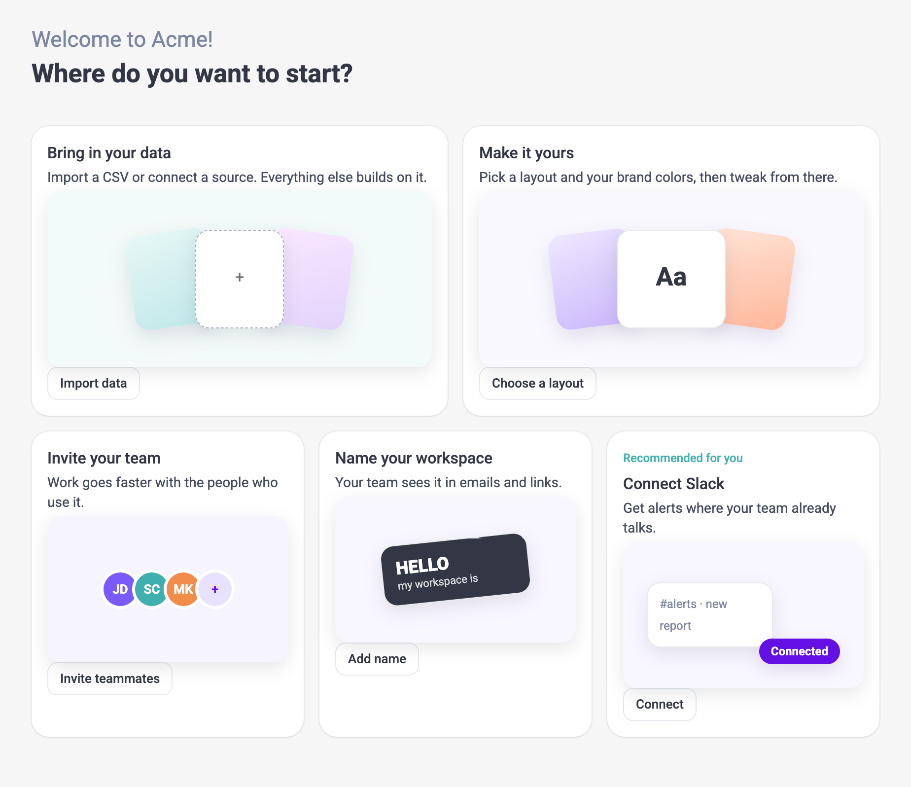 Setup cards template, complete component.