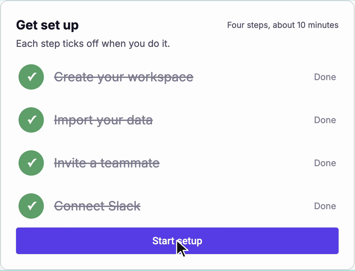 The Start setup button before its style changes.