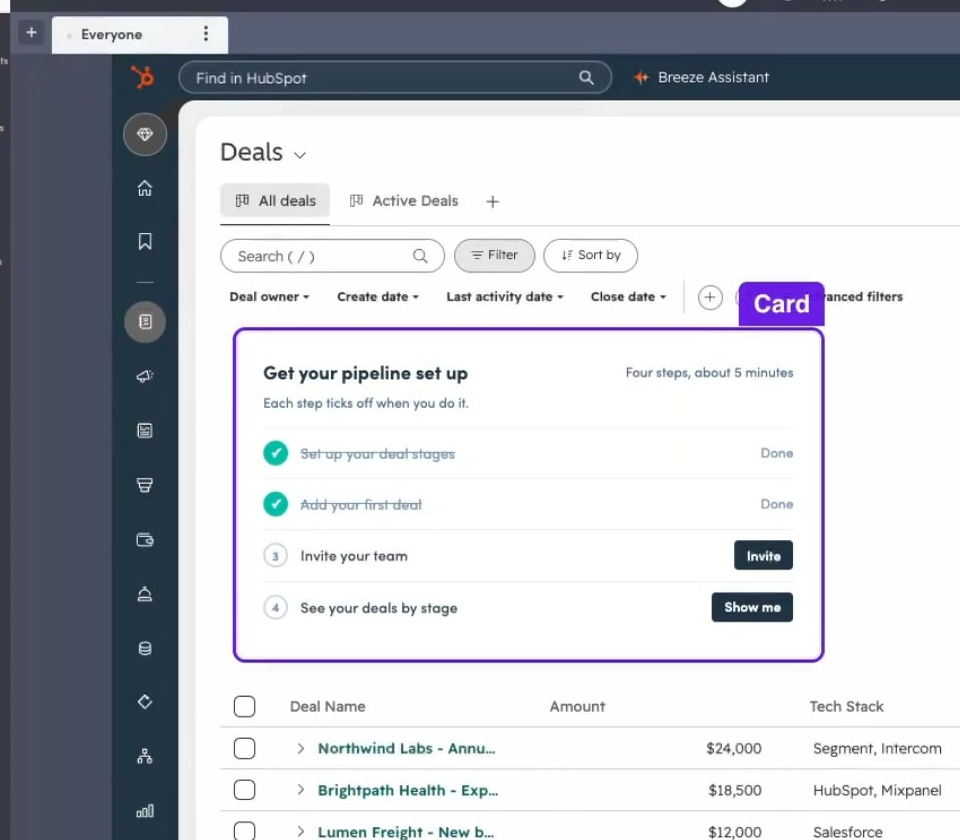 The audience selector above the same HubSpot checklist in Candu.