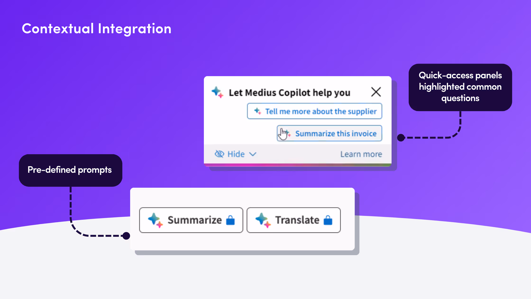 Copilot's translate and summarize AI prompt buttons.