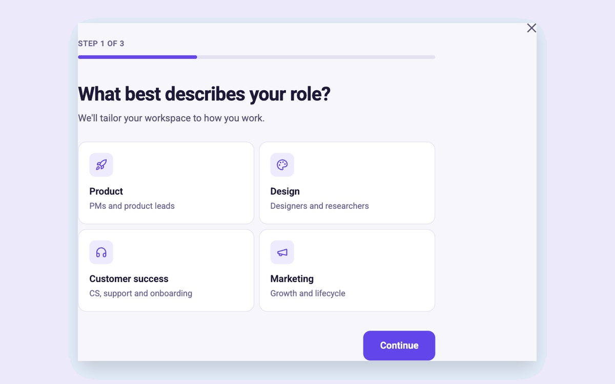 Full-page Onboarding Survey template preview