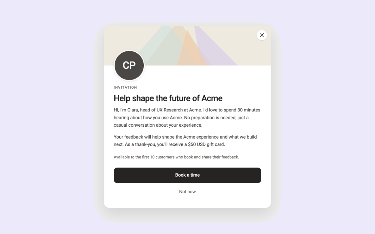 Research Invite Modal template preview