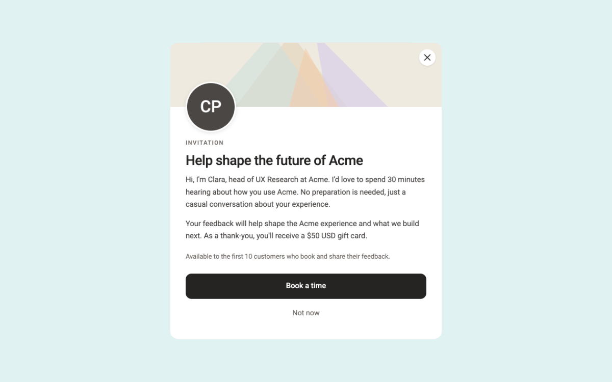 Research Invite Modal template preview