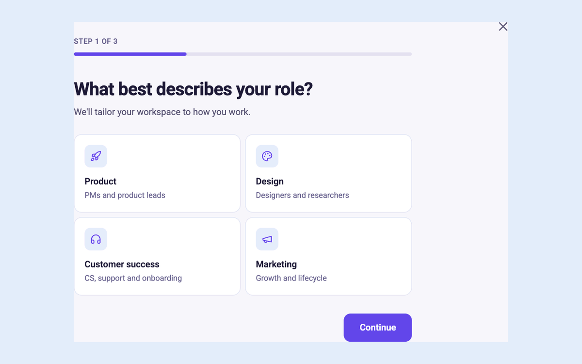 Full-page Onboarding Survey template preview