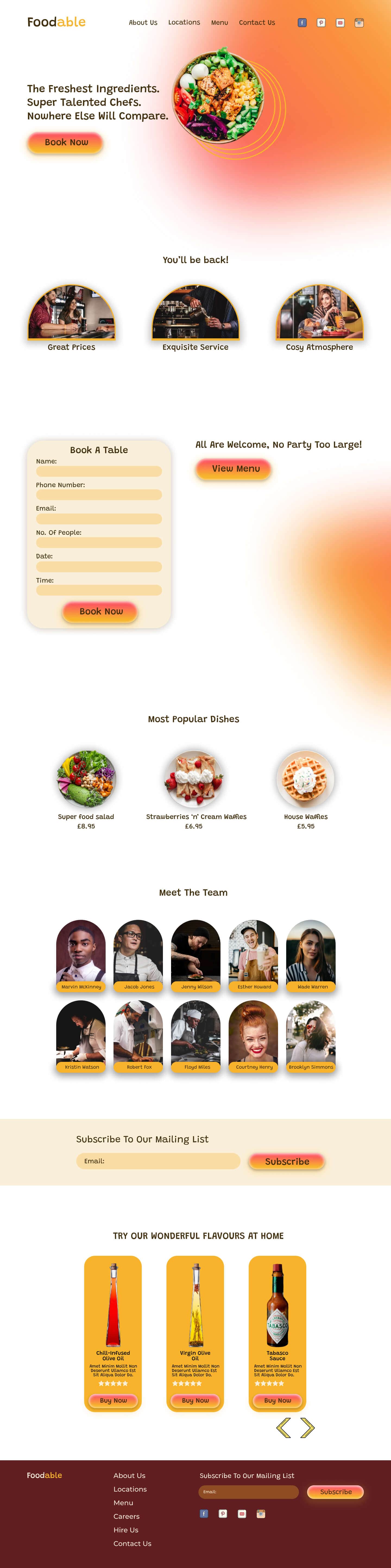A web design for an award winning restaurant. Bright, vibrant and colourful.