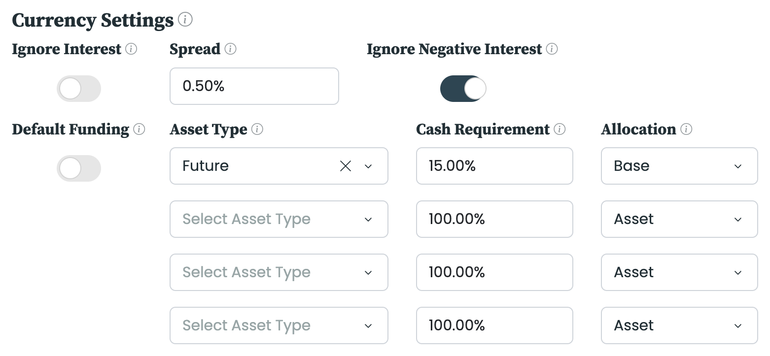 The Currency Settings controls