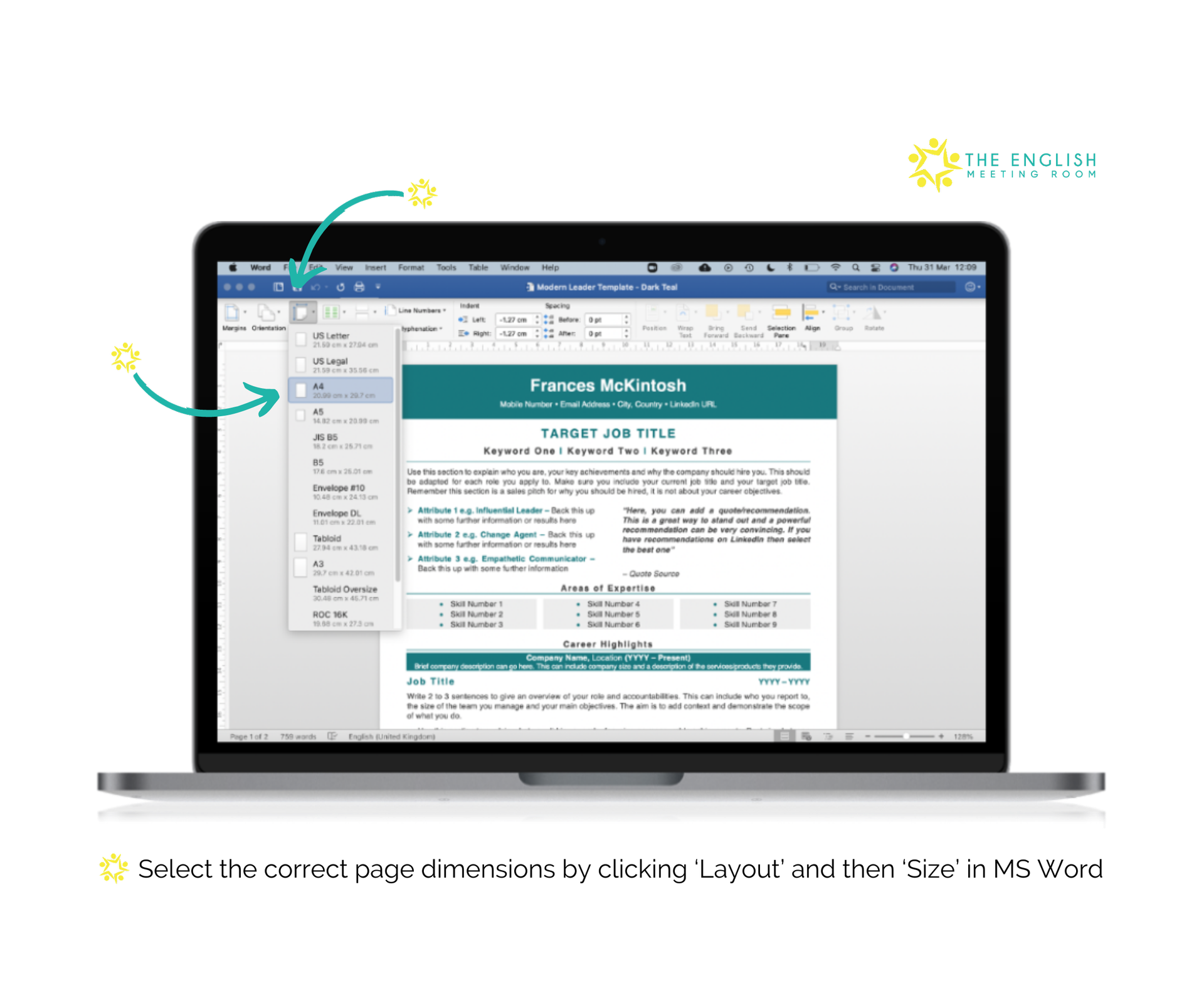 How to create a CV in MS Word - Step One - Select the correct page layout