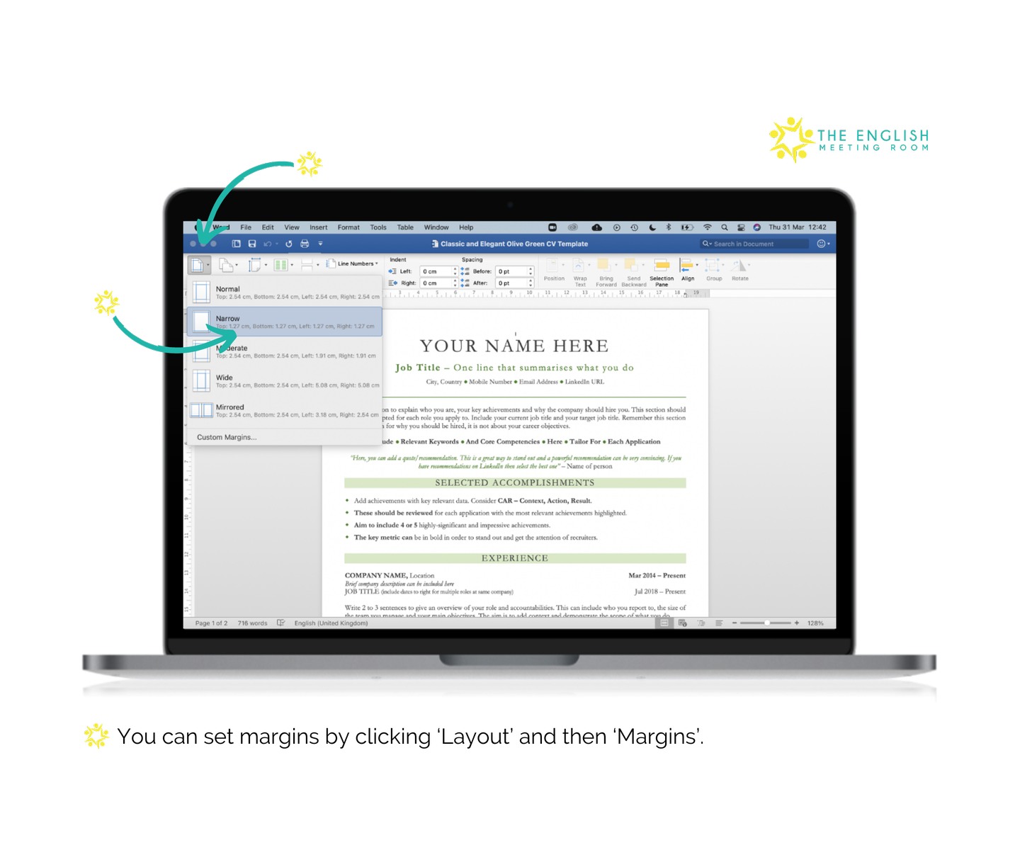 Make your CV look great in MS word by narrowing the margins