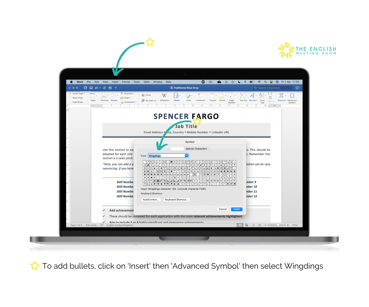 Use bullet points to make your MS Word CV look great