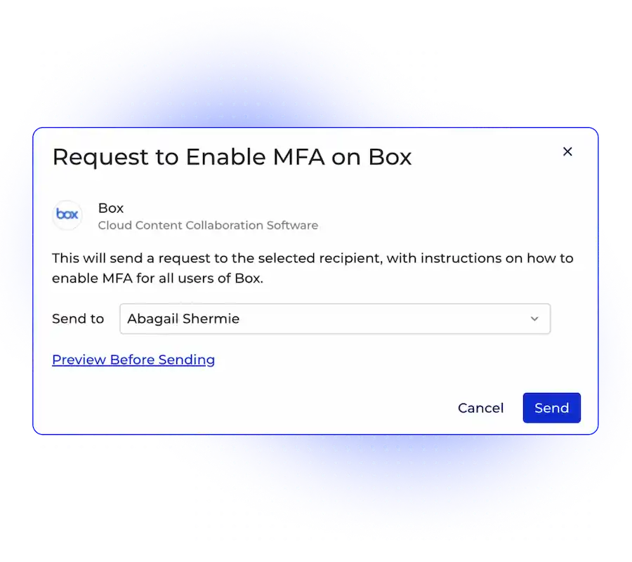 Request to enable multi-factor authentication (MFA) for Box users, enhancing SaaS security compliance.