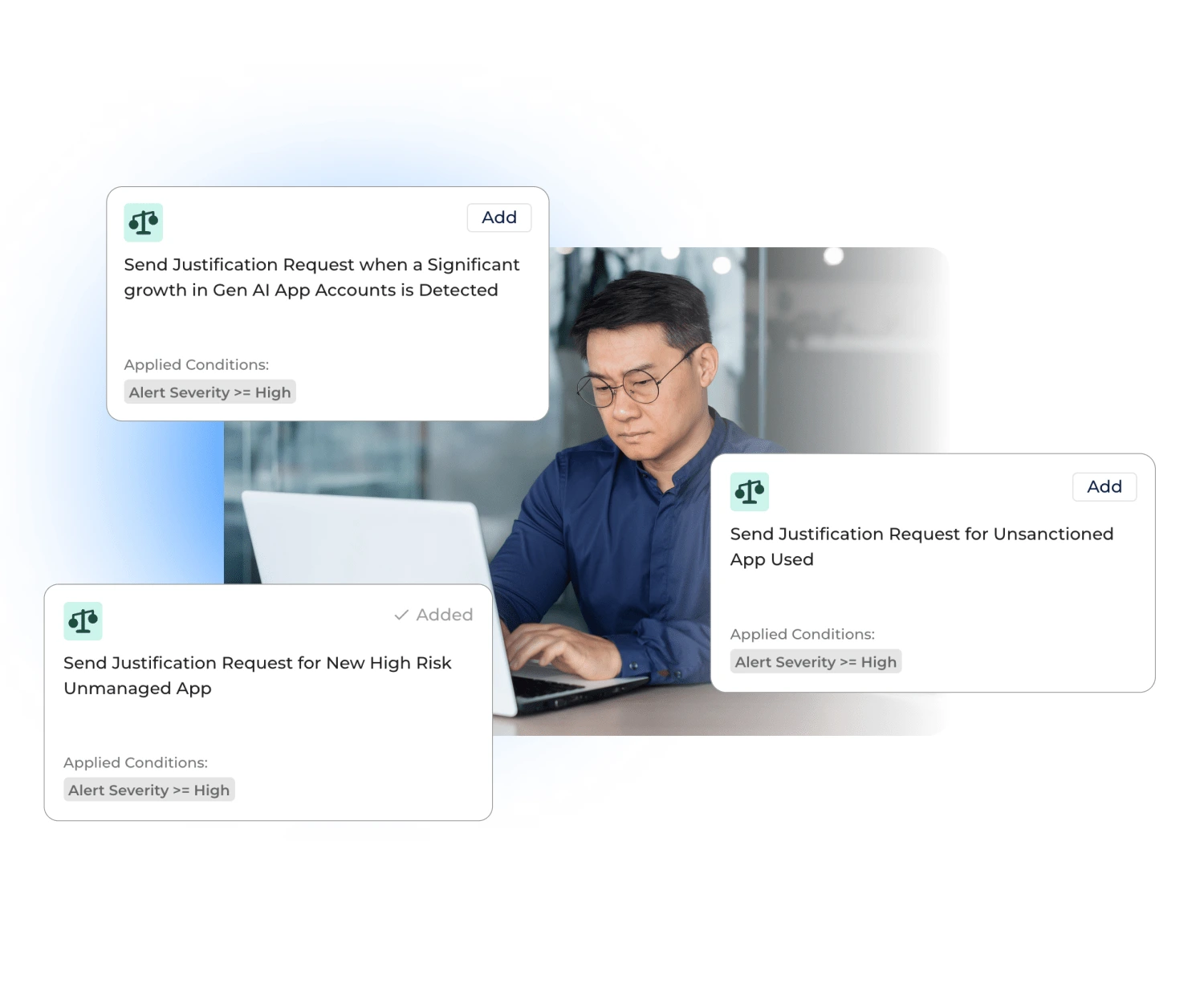 User reviewing SaaS risk alerts on a laptop, showcasing risk prioritization and evaluation strategies.